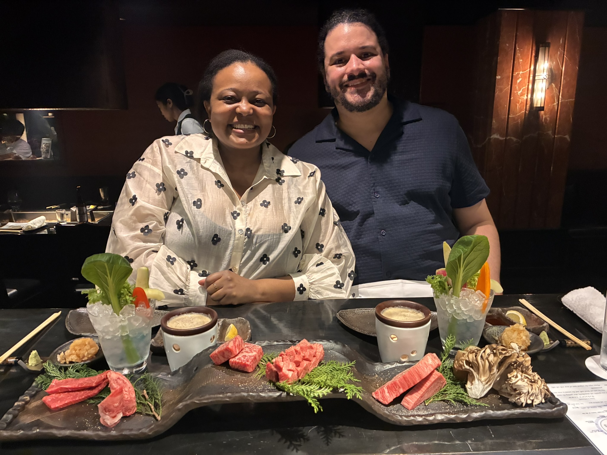 The two of you at Nakata in Osaka, grinning over the best meat ever